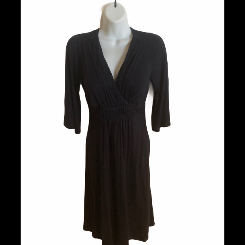 Boden Navy Blue Viscose Midi  Career Dress Faux Wrap Size 6 3/4 Sleeve